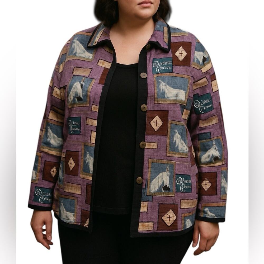 VTG Quarter Horse Tapestry Jacket 3X Western Equestrian Coat Ranchcore Cowgirl